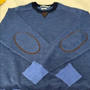 Peter Millar Navy Crewneck Sweater with Brown Details
